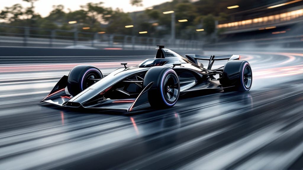 Futuristic F1 Concept Car on the Racetrack