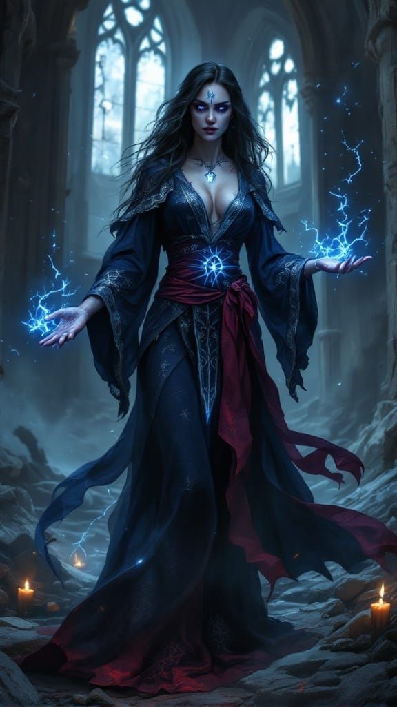 Mystical Mage Unleashes Power in Ruined Cathedral