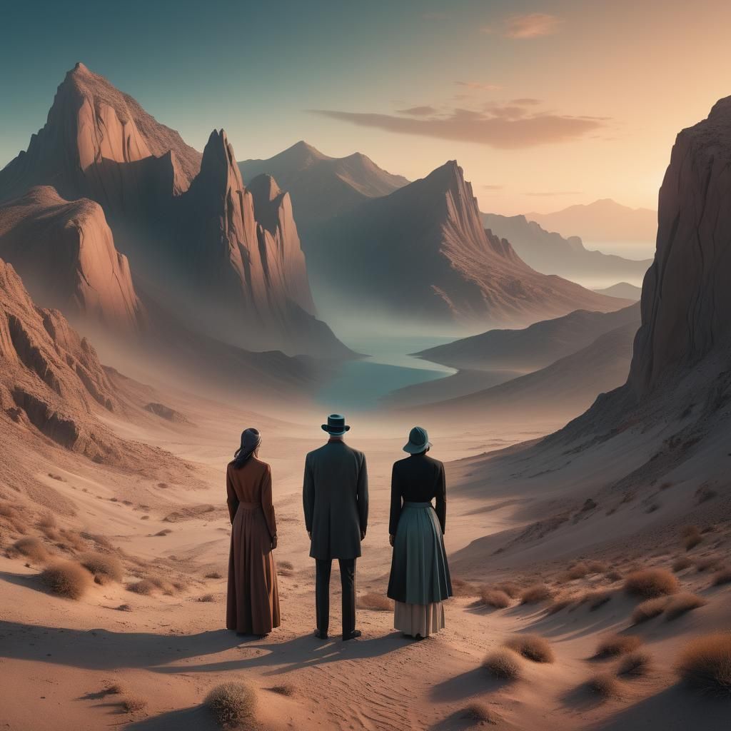 Surreal Landscape with Figures in Dreamlike Setting