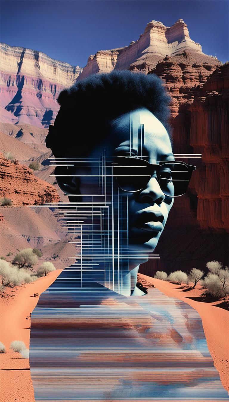 portrait, nomad, Grand Canyon, craquelure, surreal, Carrie Mae Weems, dynamic vaperwave glitch (3moons's Build A Prompt ...