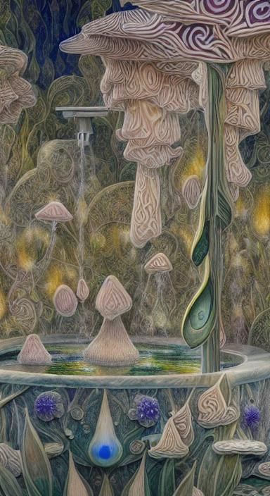 Surreal Water Fountains Compose Poems in Starship