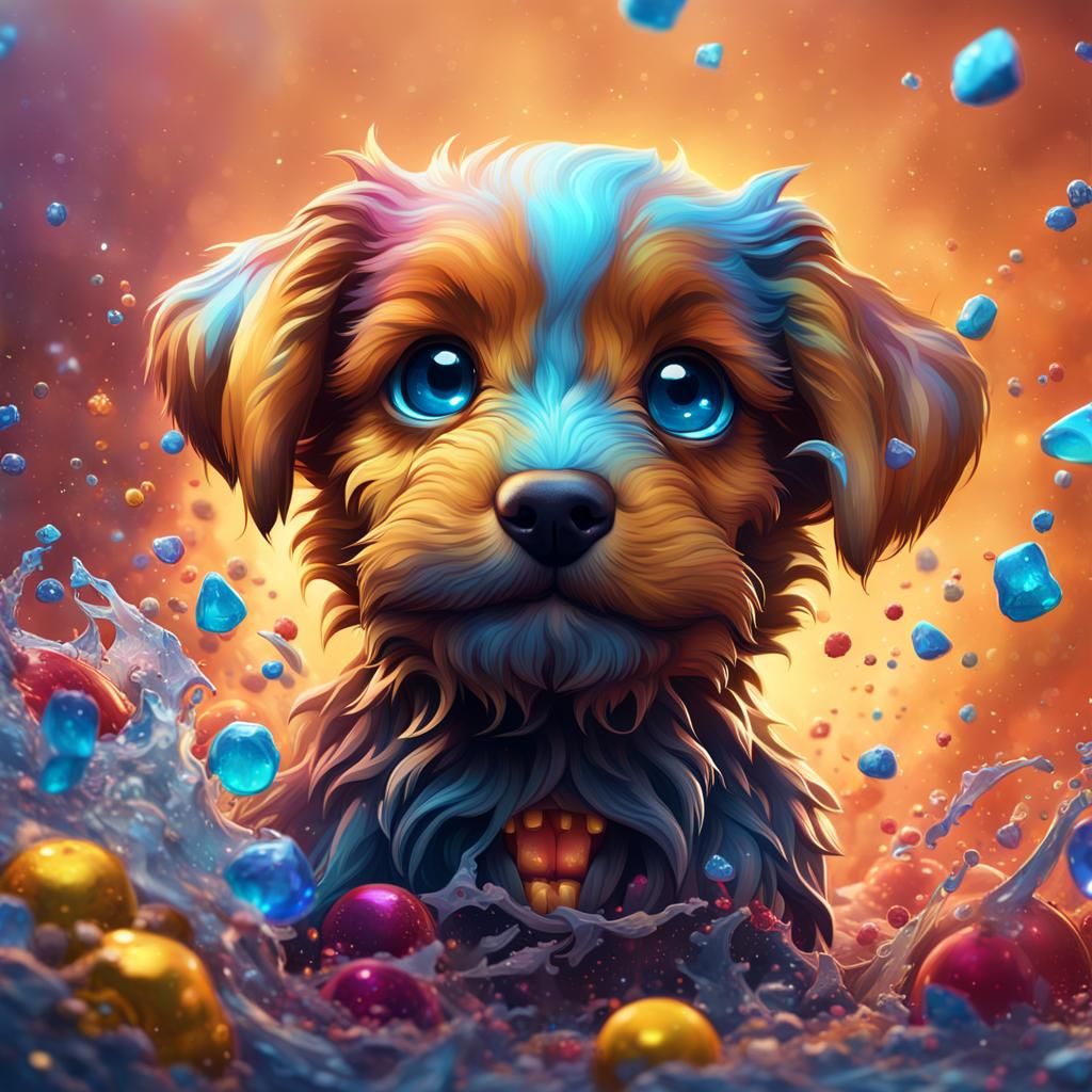 Hyperrealistic Puppy Portrait in Detailed Splash Art