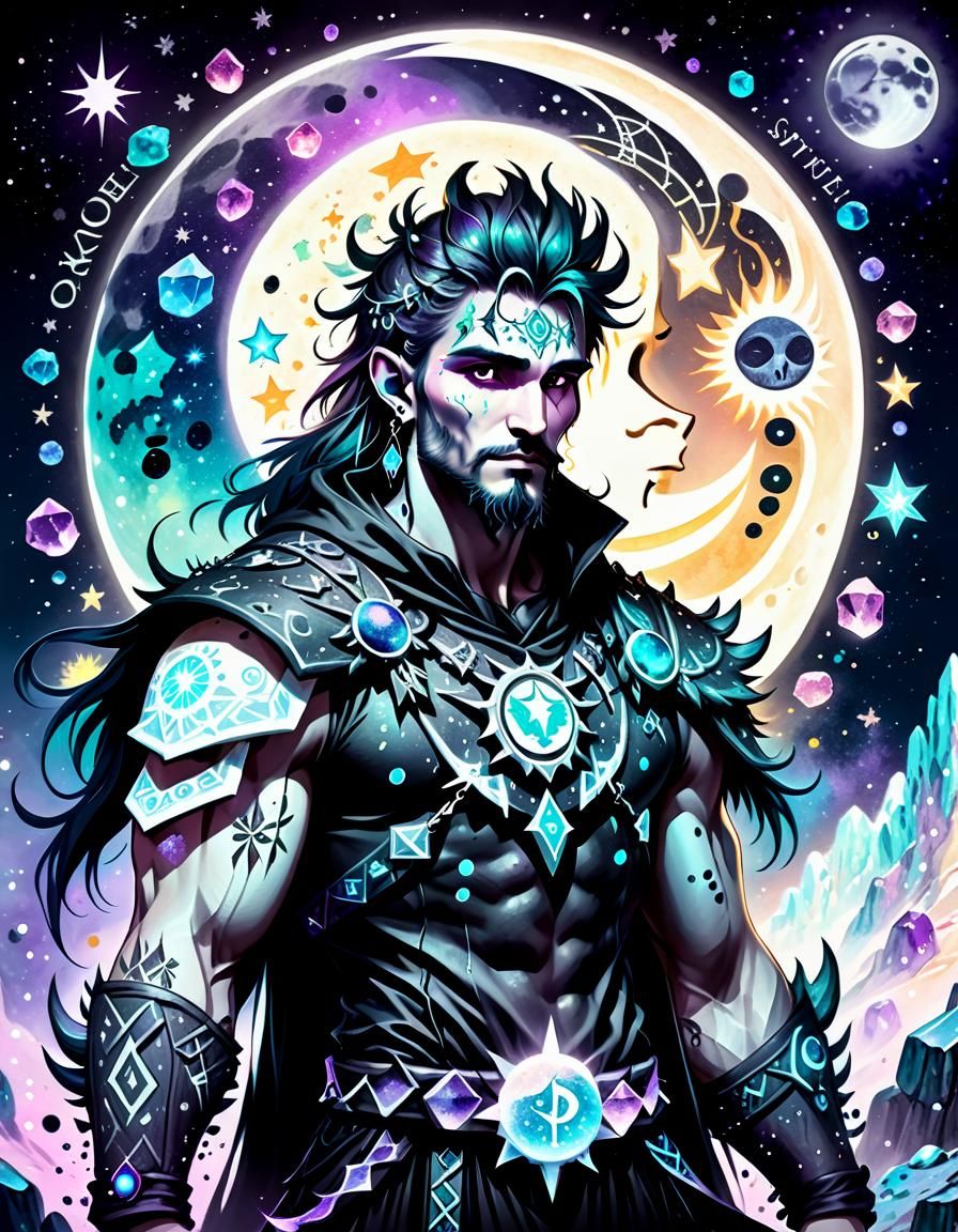 Pastel Goth Druid with Crystals and Runes