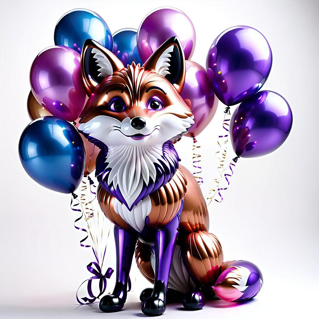 Whimsical Balloon Fox with Fireworks in 3D