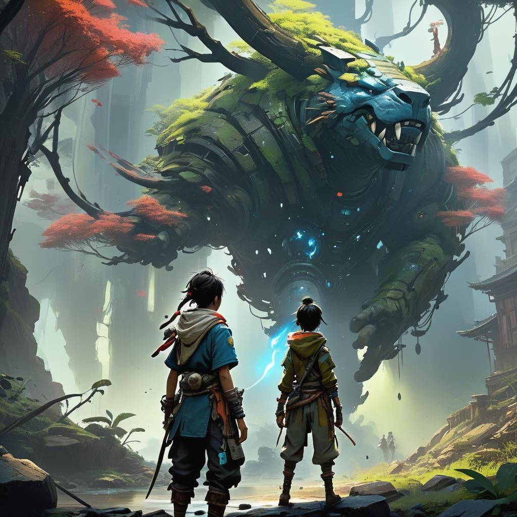 Ethereal Fantasy Landscape with Mountains and Rivers