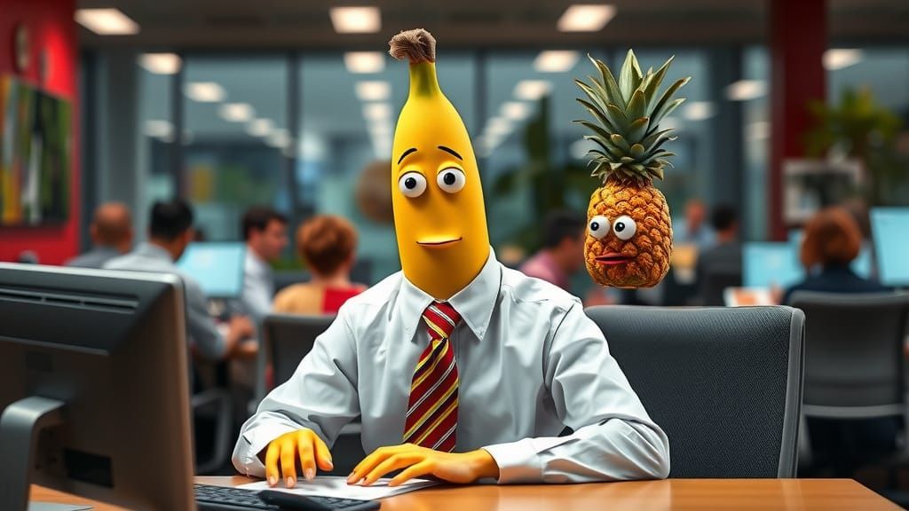 Fruit Colleagues in a Vibrant Office Scene