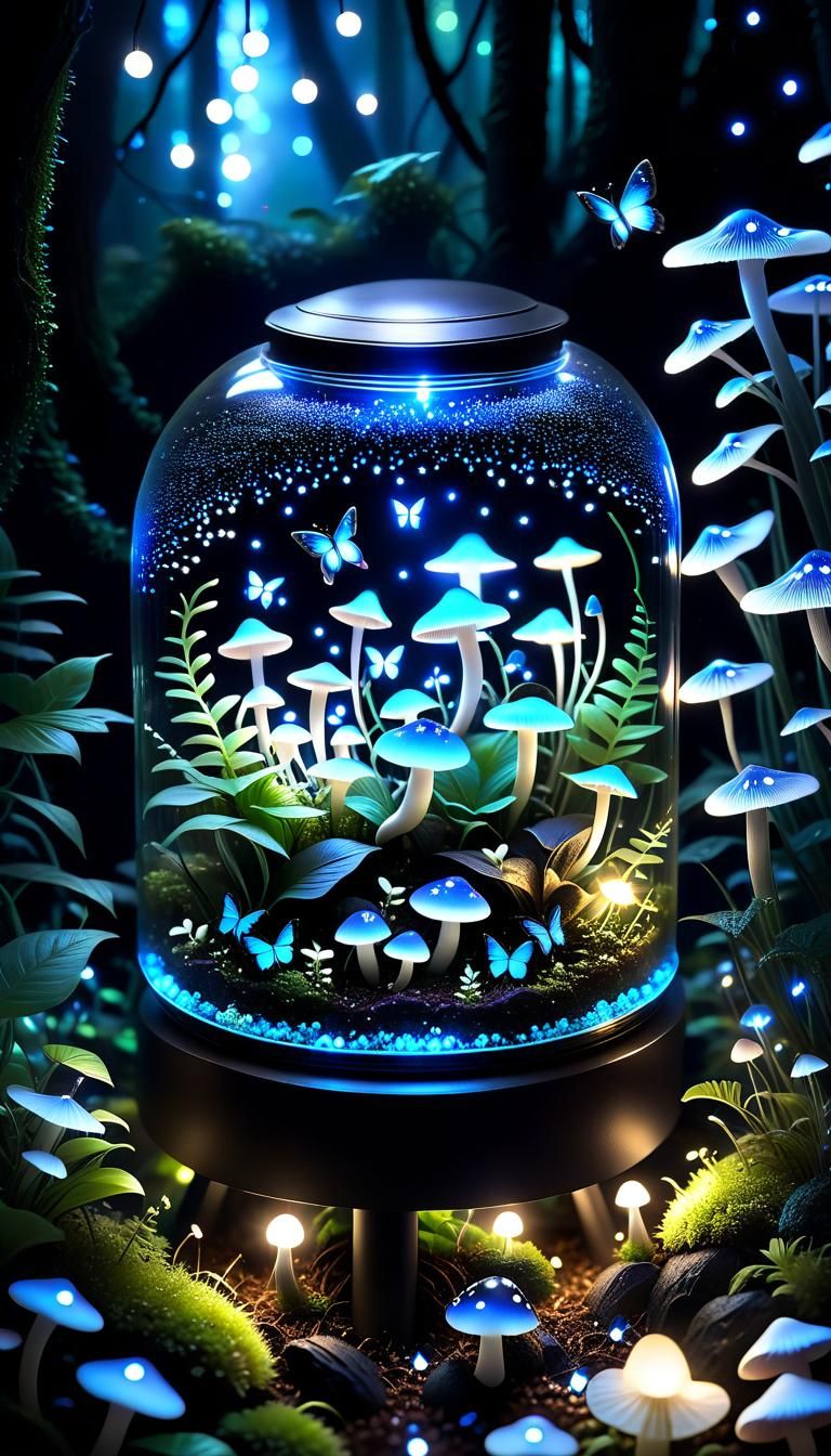 Bioluminescent Forest Terrarium at Night