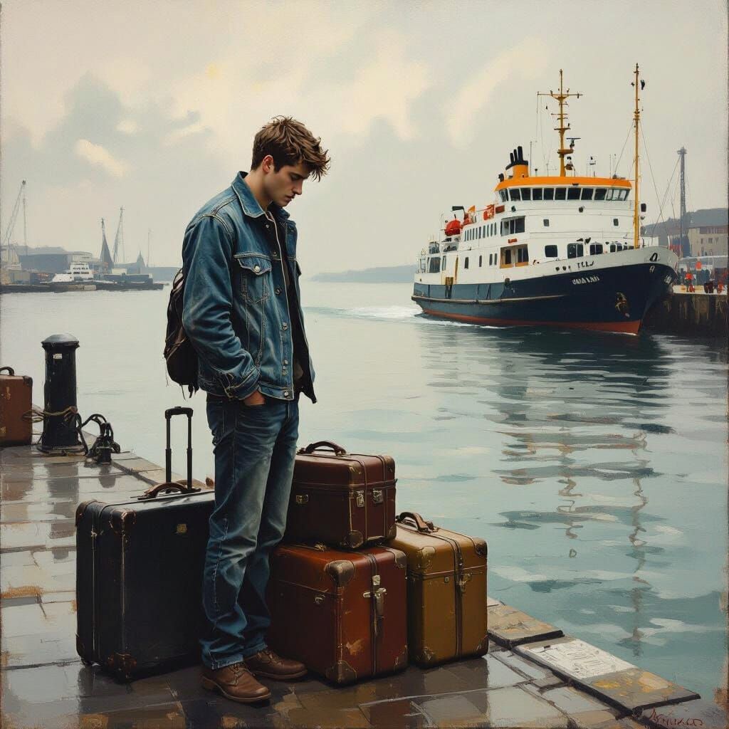 Young Man on Southampton Dock, in Realistic Style