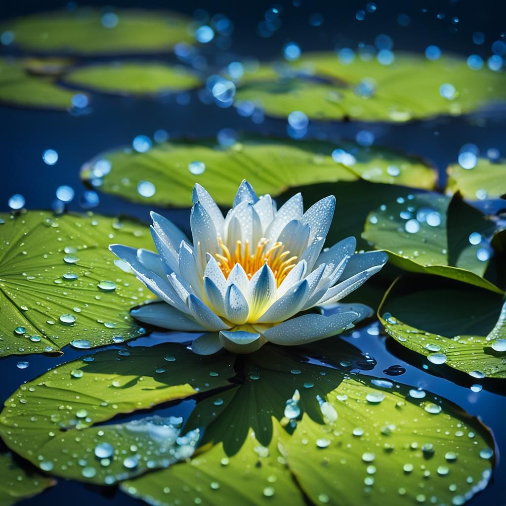 Ethereal Water Lily in Moonlight: Macro Photography