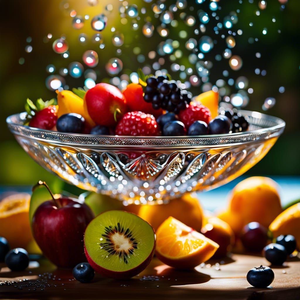 Fruit Splash in Ornate Glass Bowl