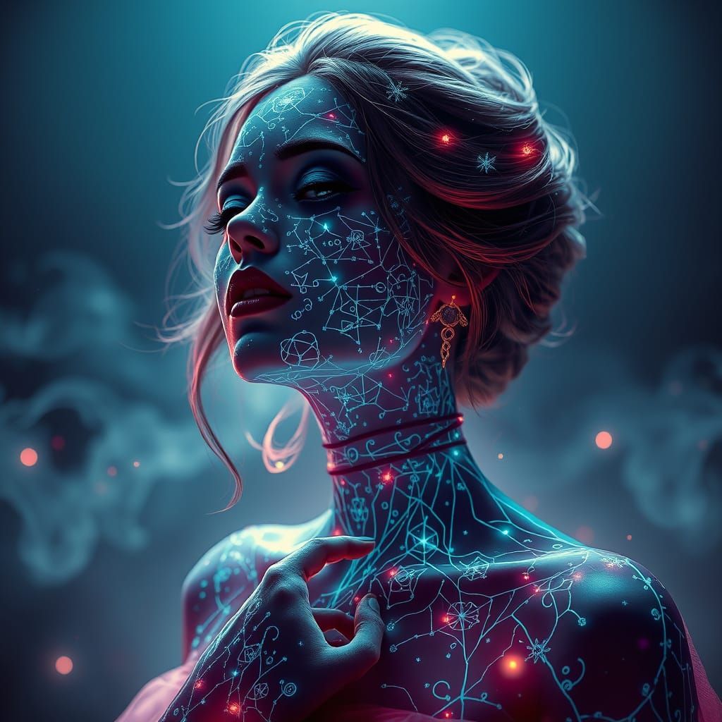 Enchanting Lady with Glowing Skin Constellations