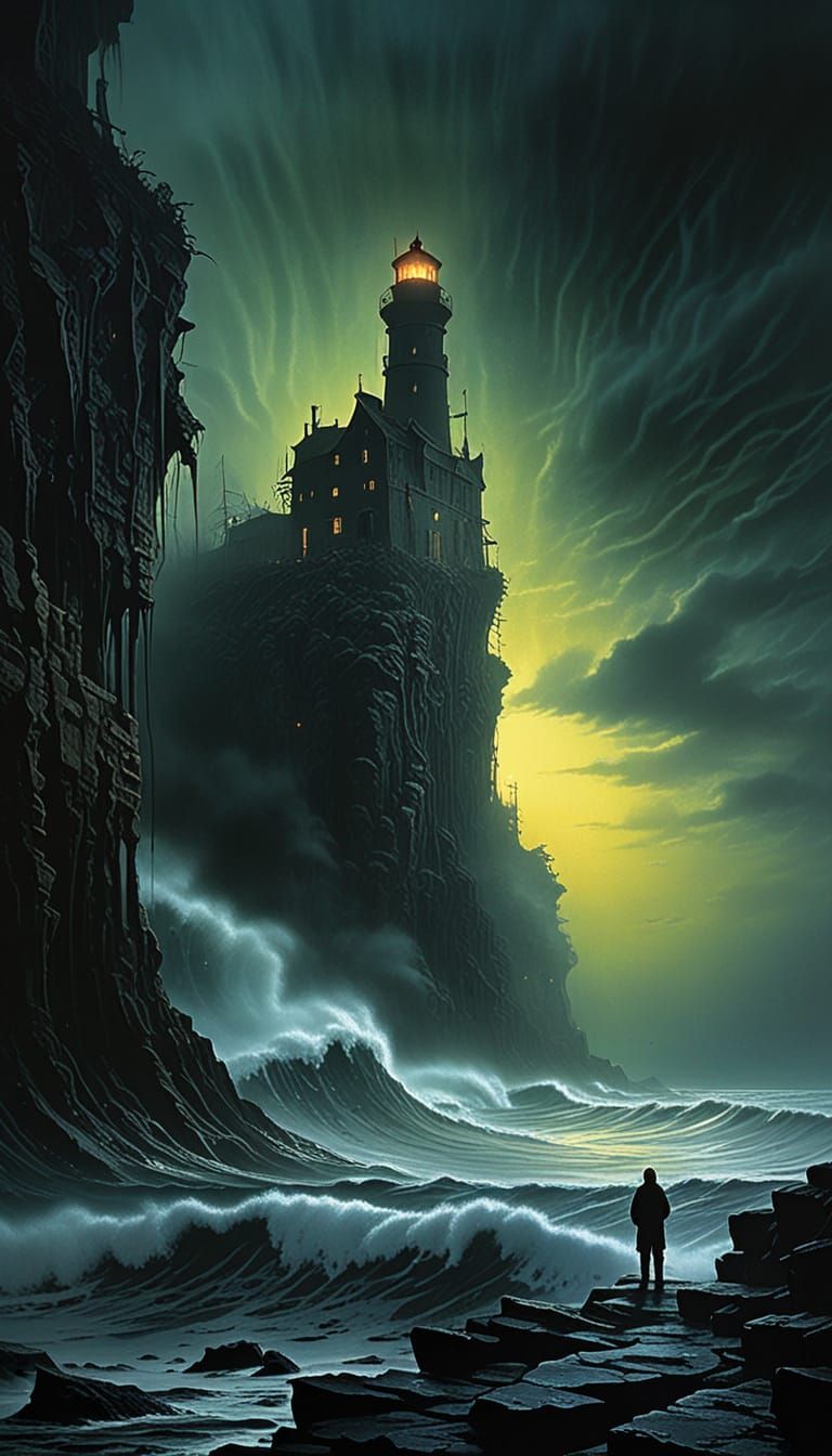 Ethereal Lighthouse at the Edge of the Abyss