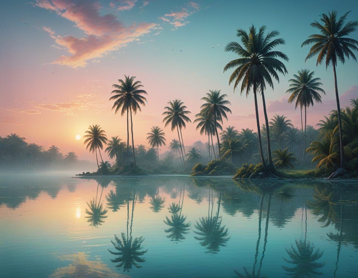 Surreal Desert Oasis Under Pastel Skies