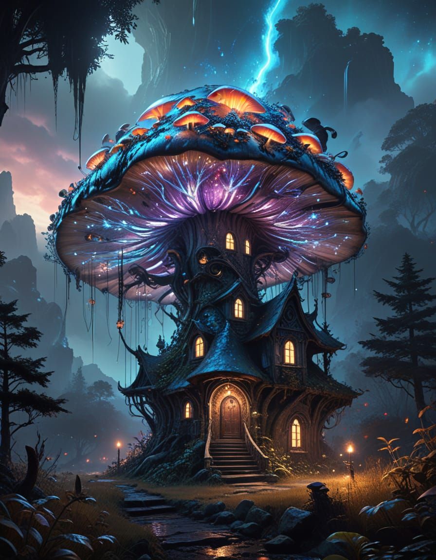 Whimsical Faerie Mushroom Abode in Enchanted Realms