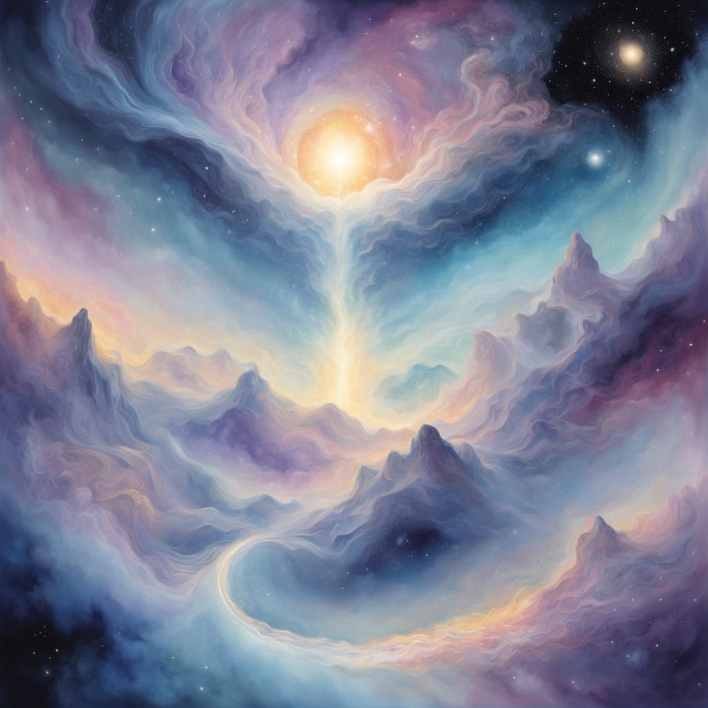 Soul's Journey Through Celestial Landscapes in Ethereal Wate...