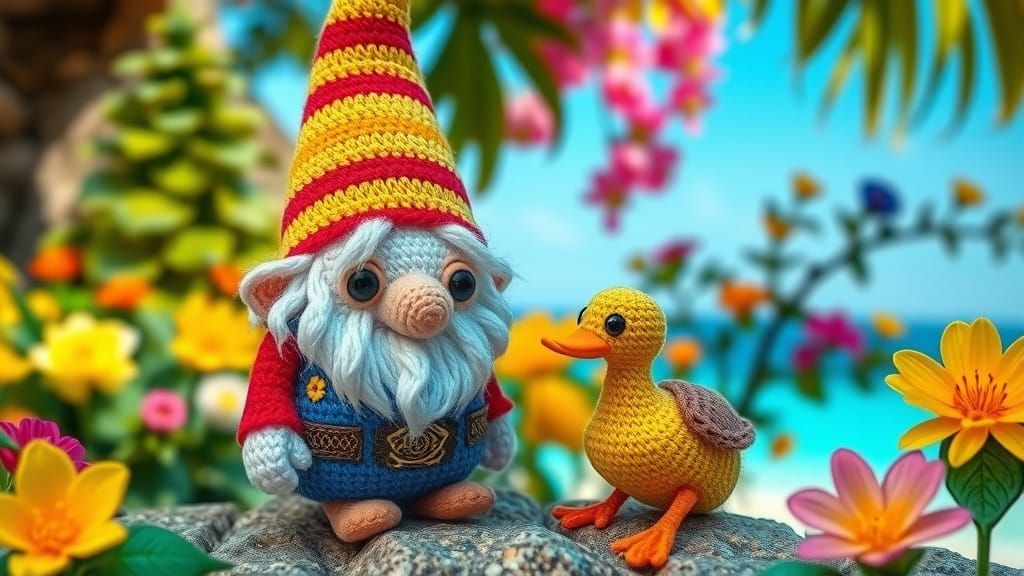 Iridescent Garden Gnome in Vibrant Rainforest Setting