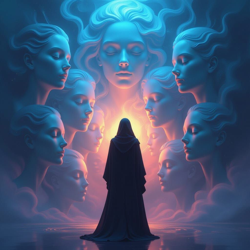 Figure With Ethereal Faces Exploring Identity in Digital Art