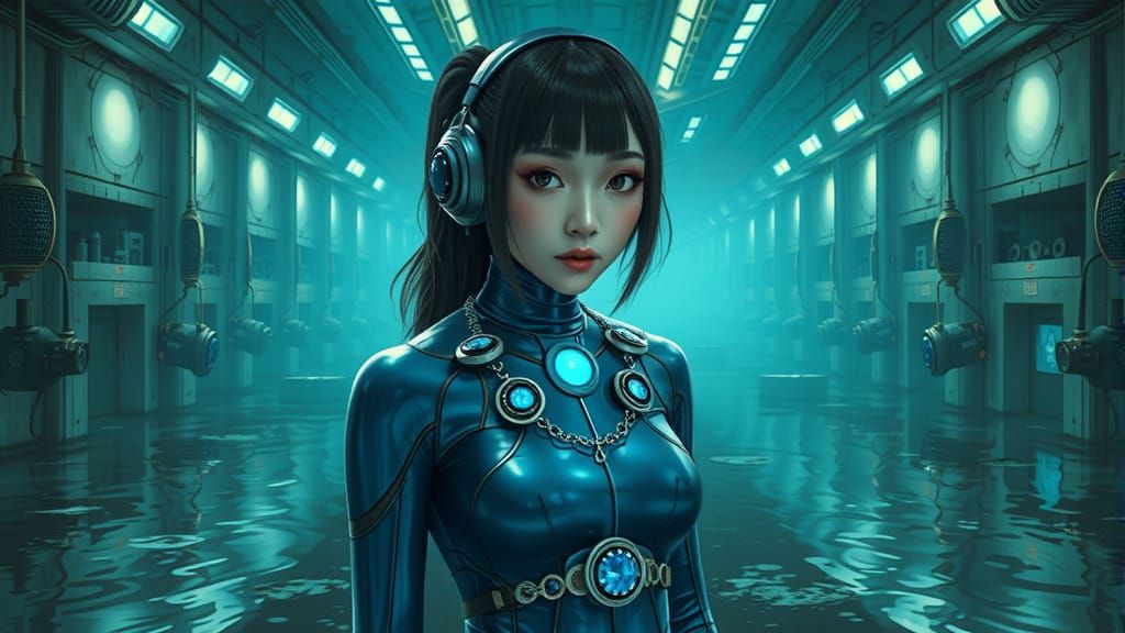 Japanese Girl in Alien Lab Inspired by Giger