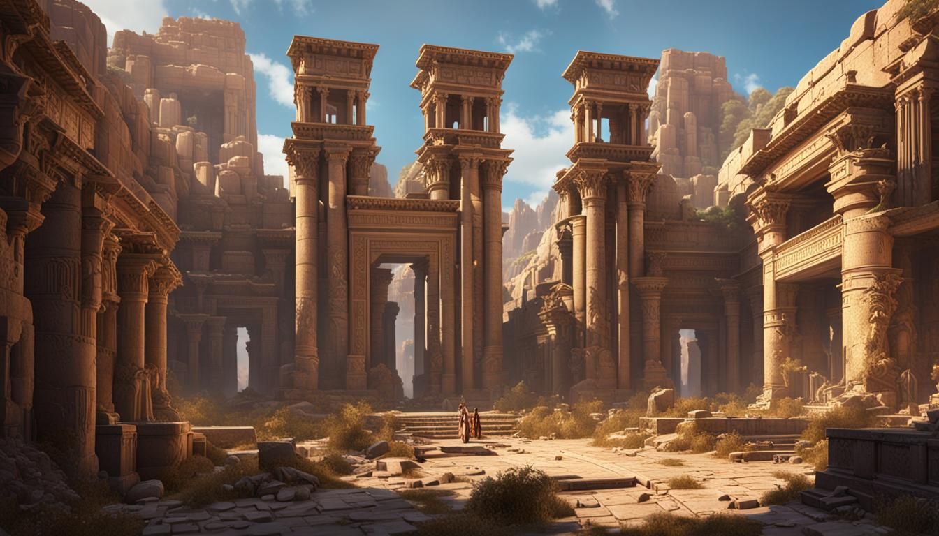 Fantasy City Ruins: Egyptian and Roman Architecture