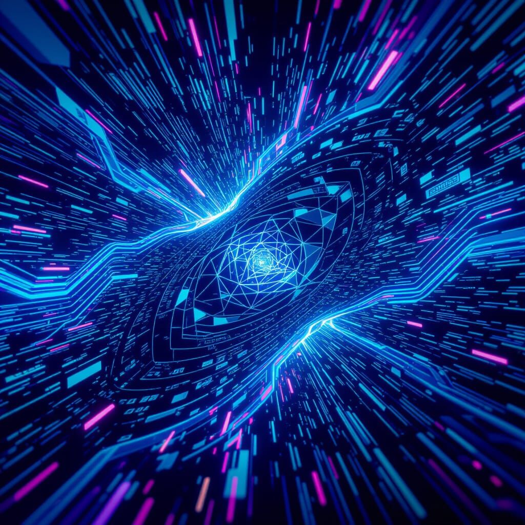 Abstract Sculpture of Binary Code and Data Packets