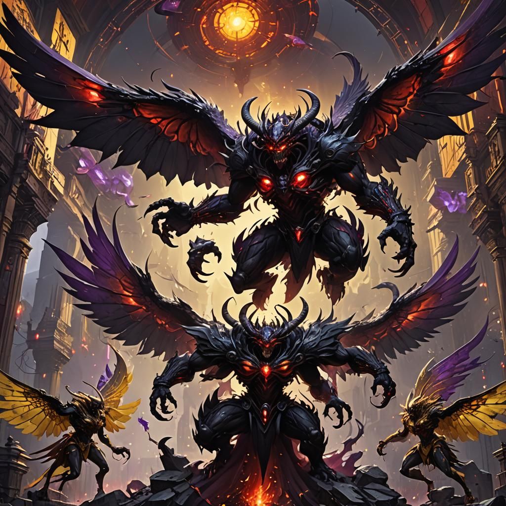 Four-Headed Dark Fantasy Monster in Splendid Colors