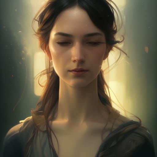 Calm Woman Portrait in Digital Matte Painting Style