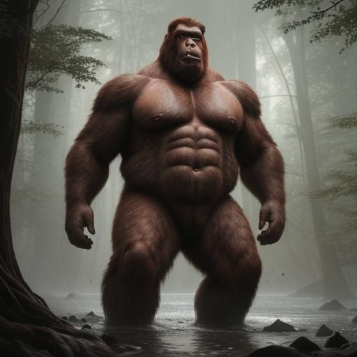 Detailed Matte Painting of a Muscular Sasquatch