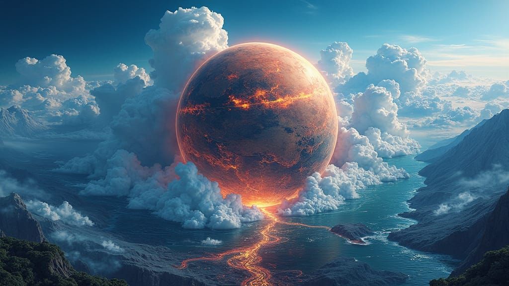 Stunning Terrestrial Planet in Electric Blue Sky with Majest...