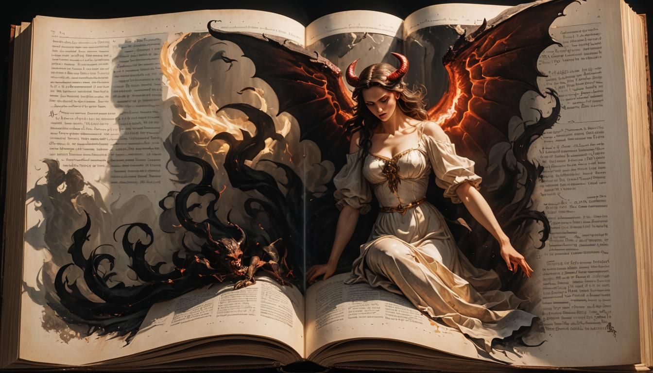 Angelic and Demonic Figures in Open Book