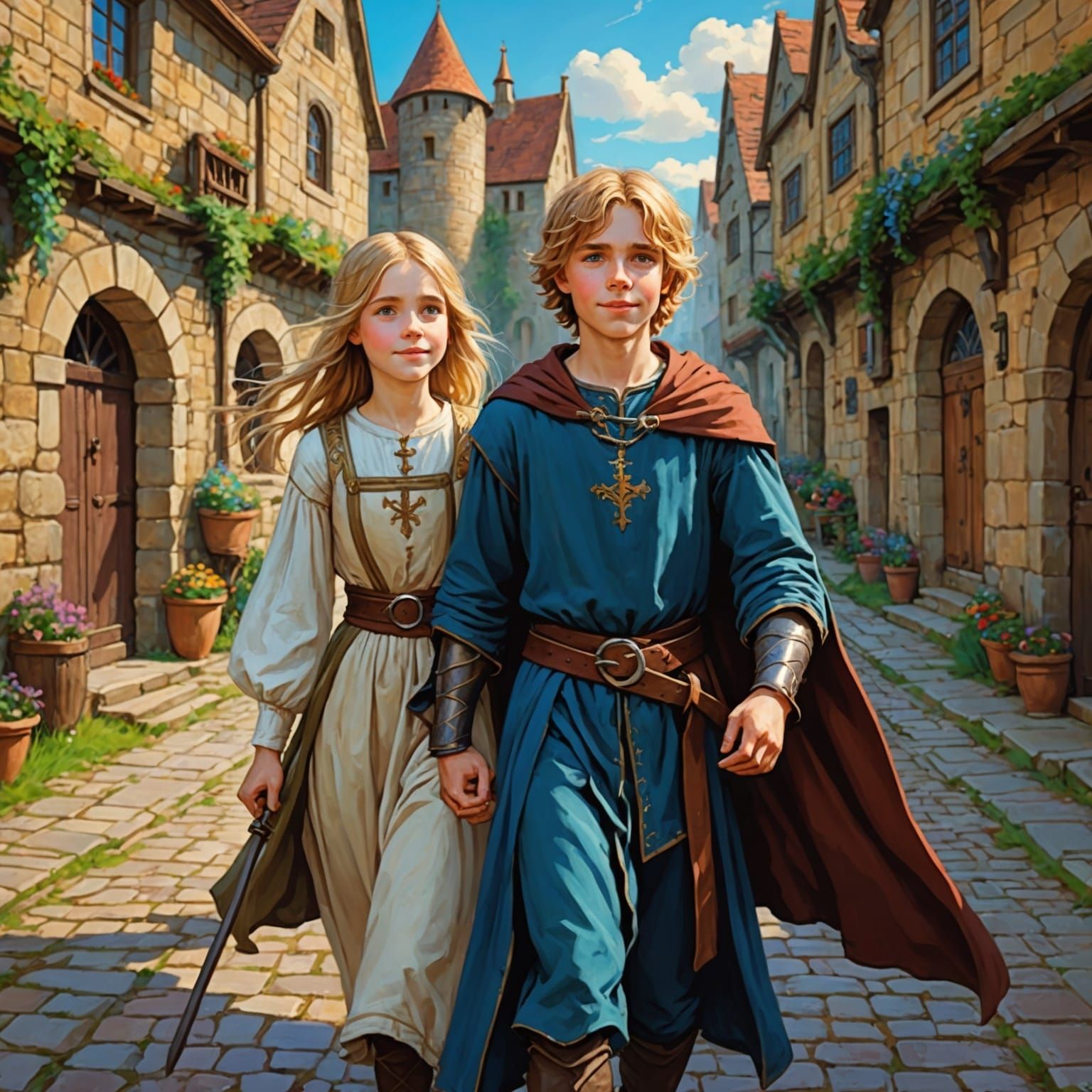 Medieval Siblings on a Road, Anime Style