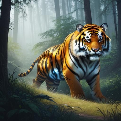 Tiger in Blue: Fantastical Wildlife Oil Painting
