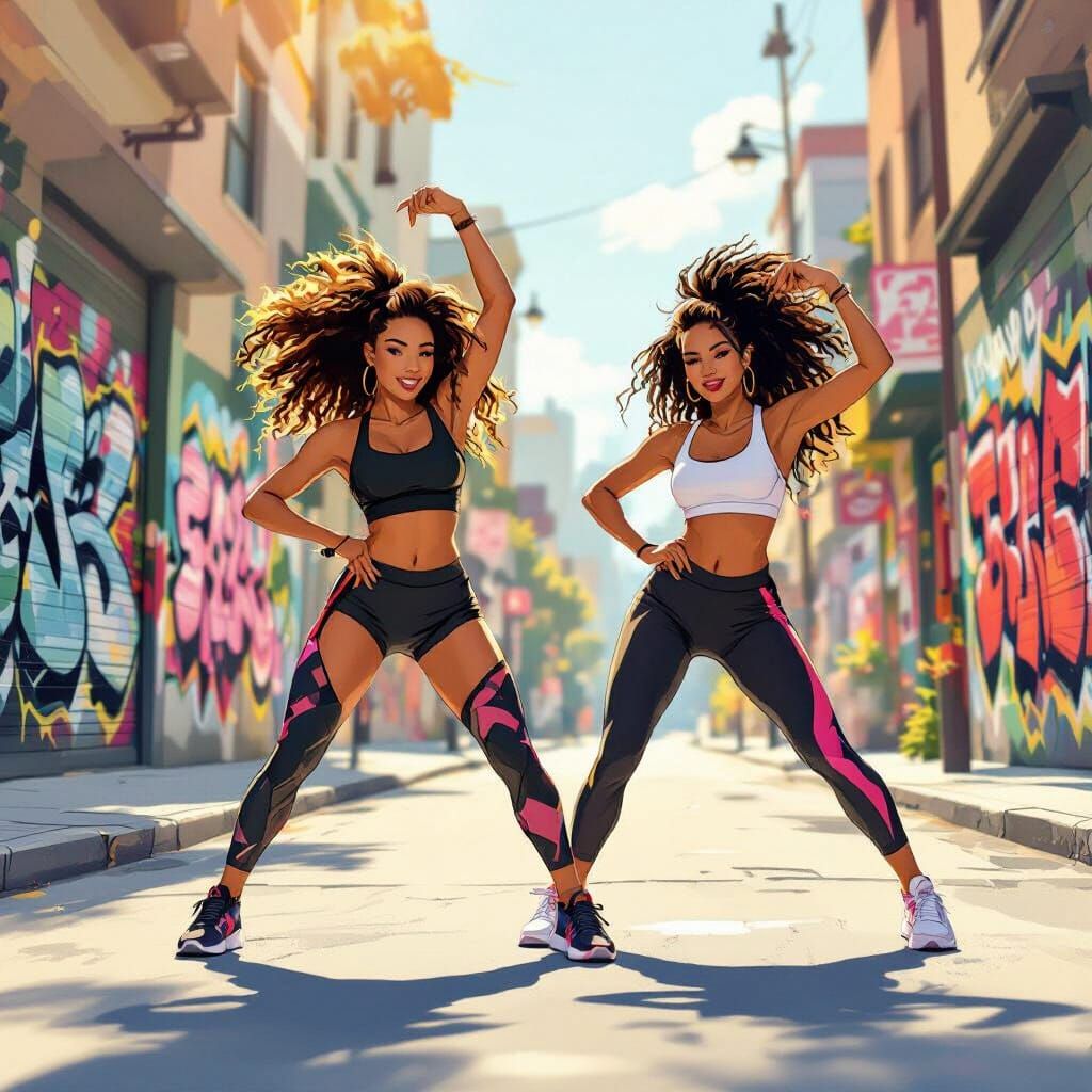 Dynamic Dance on Urban Street in Vibrant Illustration Style