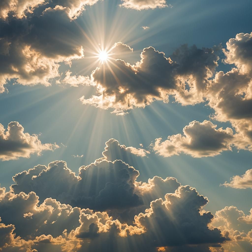 Divine Sunshine Beams Through Soft Clouds