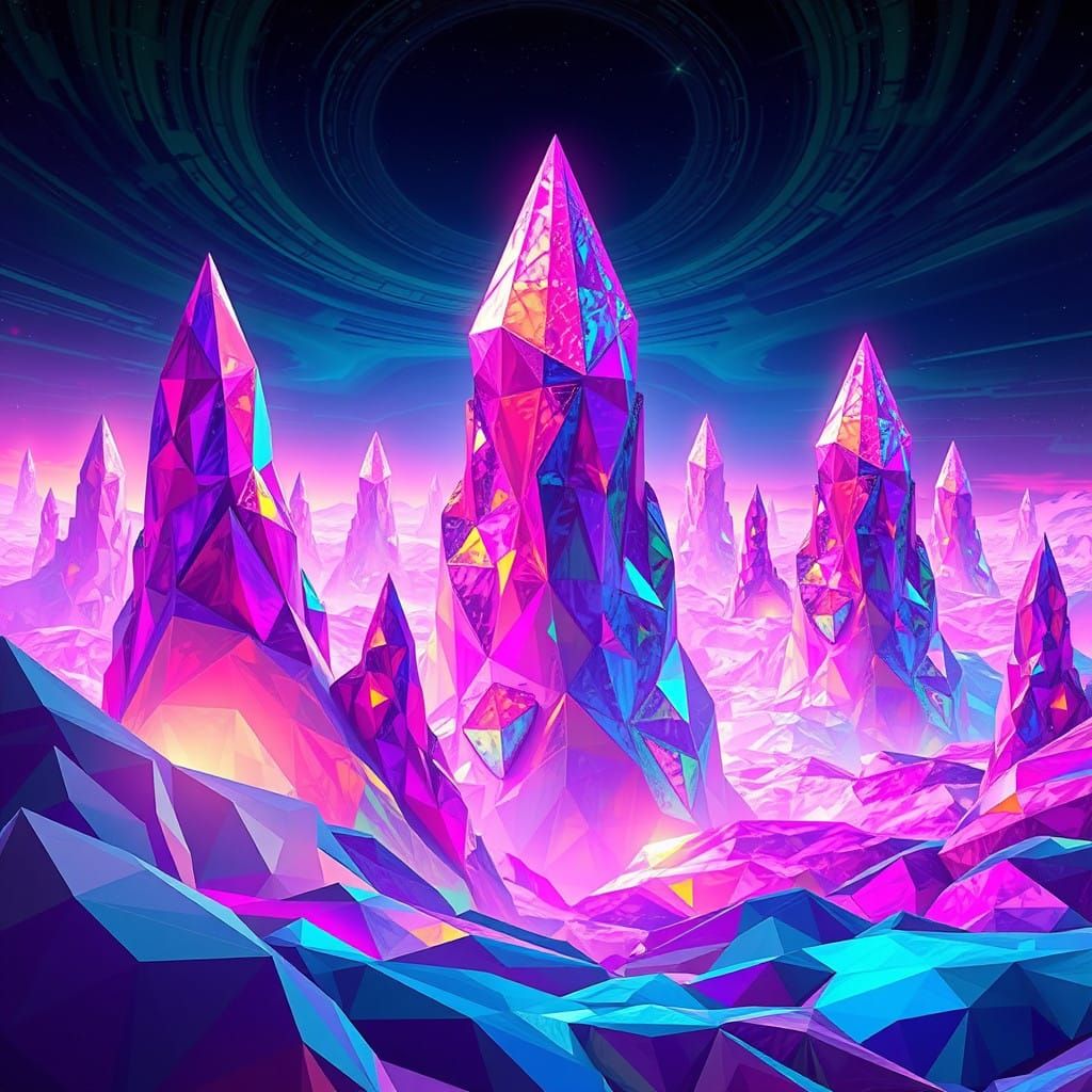Neon Polygon Landscape in a Futuristic Alternate Universe