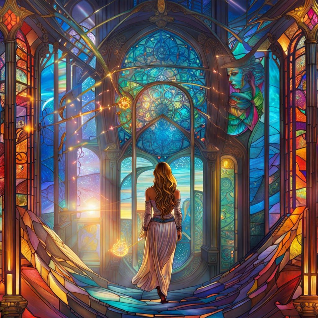 Sunlit Tracker in Stained Glass, Astral Illustration
