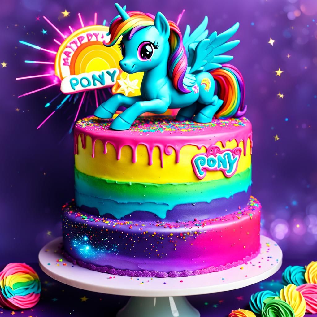 My Little Pony Cake with Rainbows in Synthwave Style
