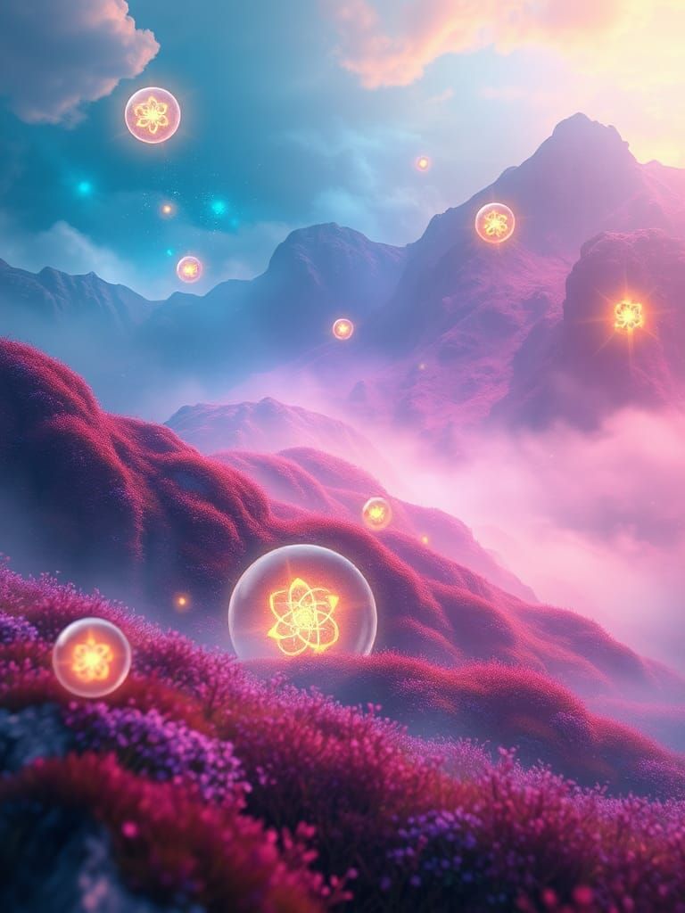 Enchanted Landscape with Healing Symbols in Ethereal Style