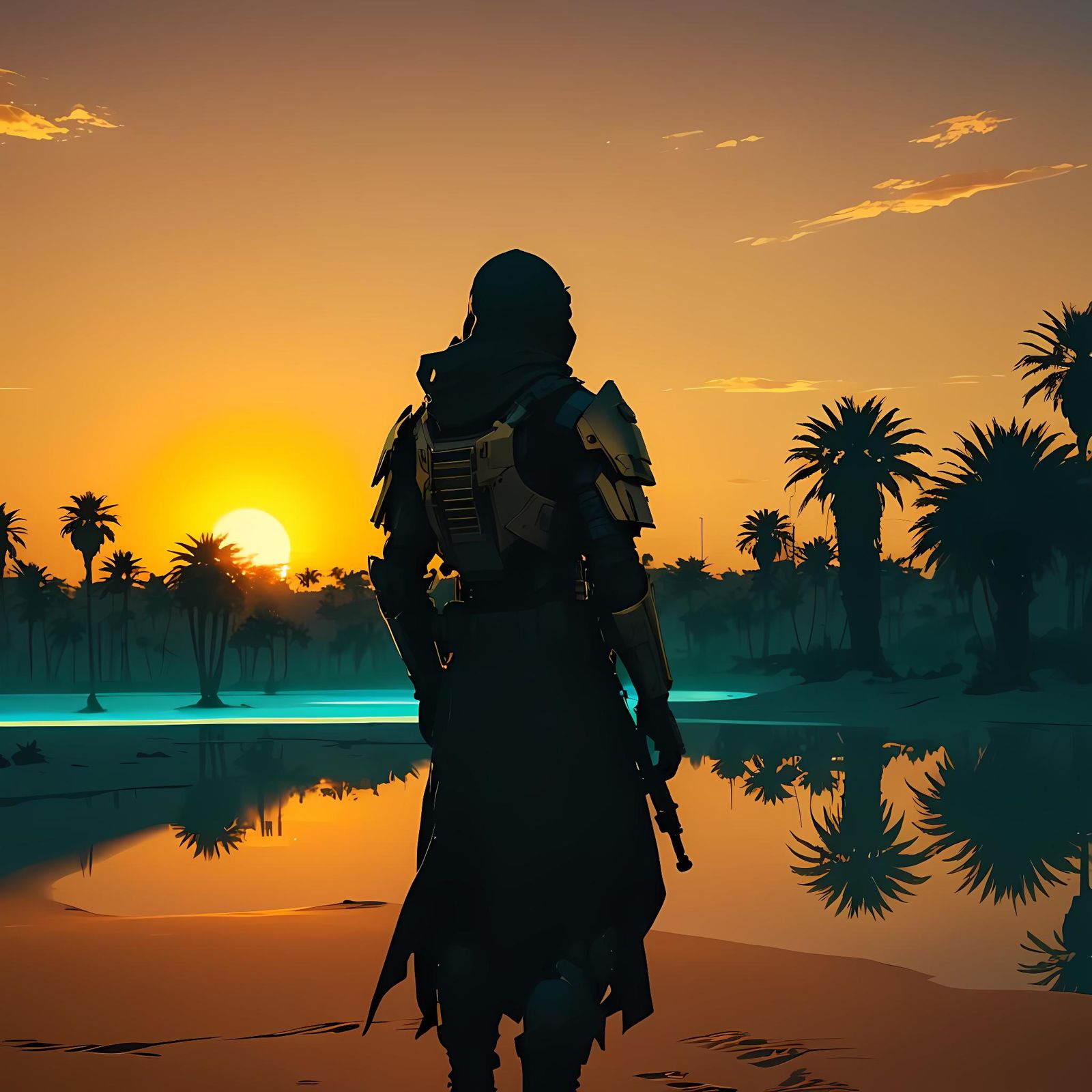Anime Desert Mercenary in Golden Hour Lighting