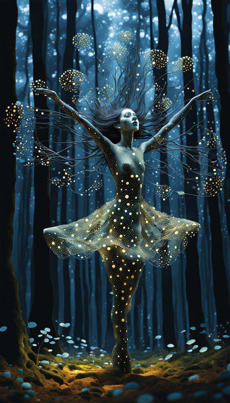 Ethereal Goddess Emerges from Whimsical Forest