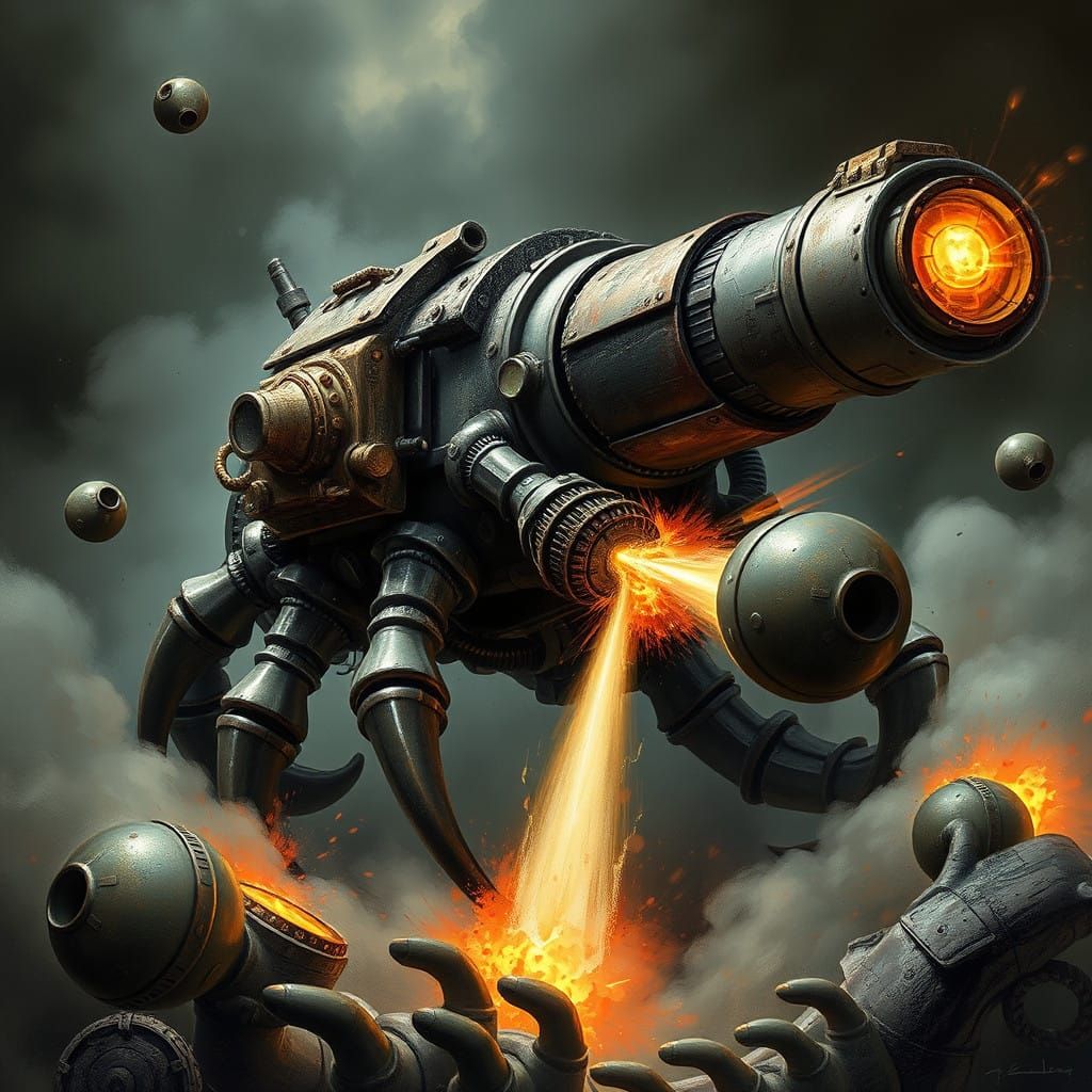 Mechanical Claw Cannon in a Dystopian Landscape