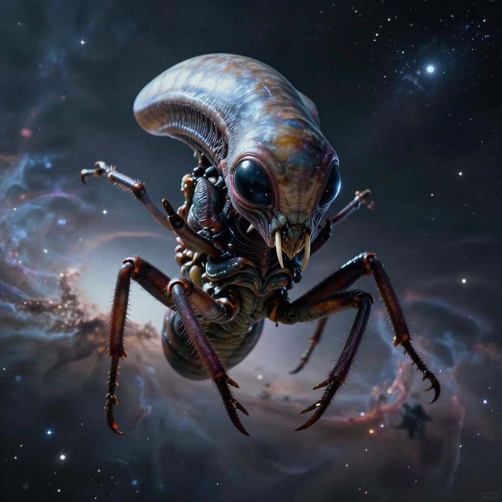 Alien Insectoid Creature in Deep Space, Predatory Gaze