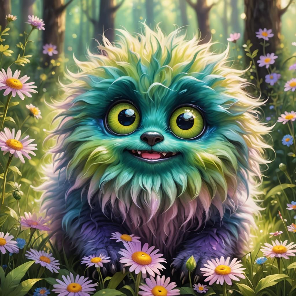 Cute Fluffy Monster with Iridescent Fur