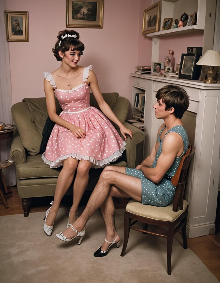 Masculine Boy in Fairy Dress with Girl in Living Room