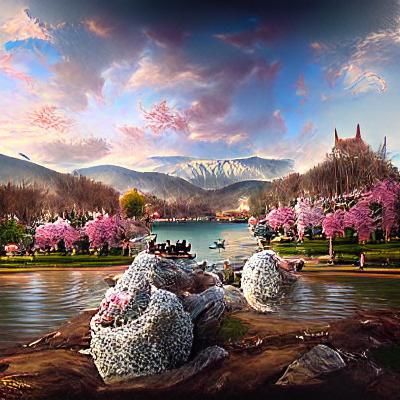 Cherry Blossom Landscape as 3D Digital Art