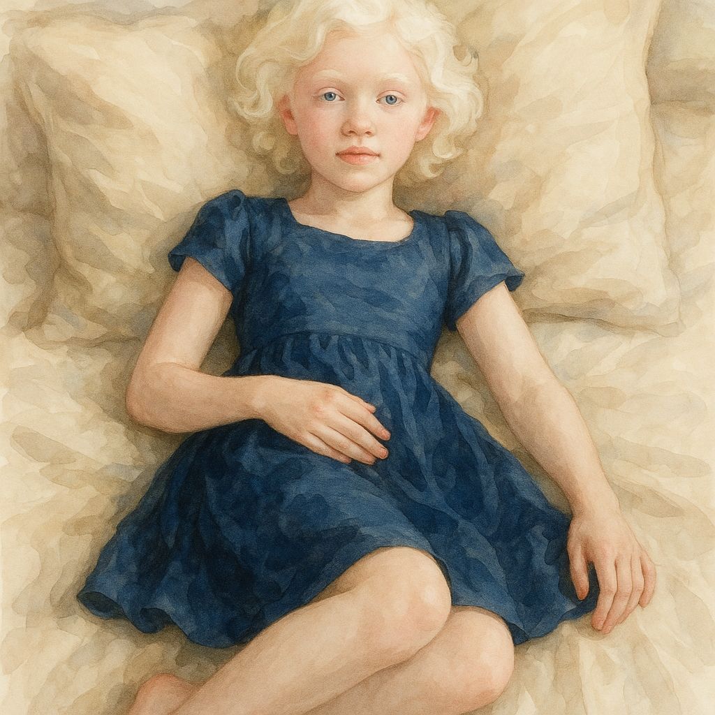 Albino Girl Portrait in Watercolor Style