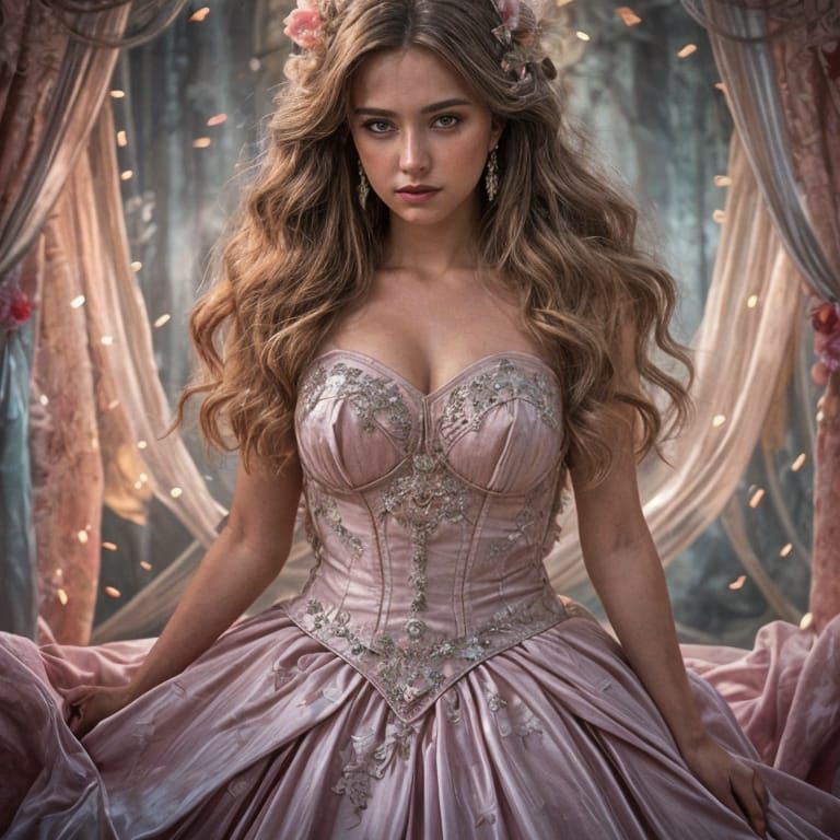 Blonde Princess in Strapless Satin Gown