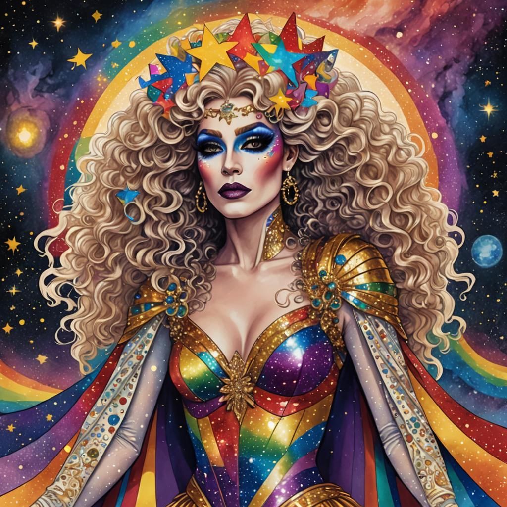 Drag Queen Superhero in Klimt-Beardsley Style