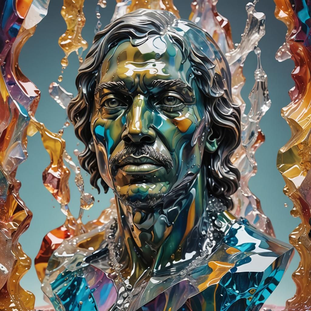 Melting Labrador Statue in Hyperrealistic Splash Art