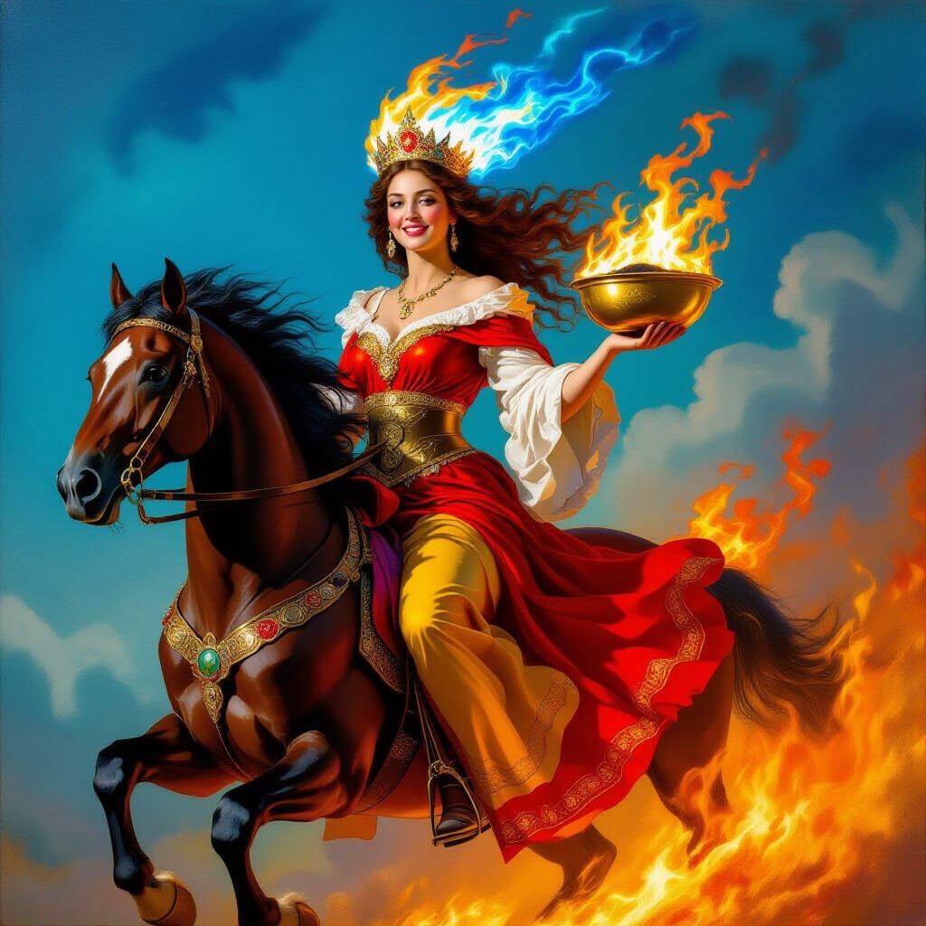 Goddess of the Hearth in Classic Oil Painting Style