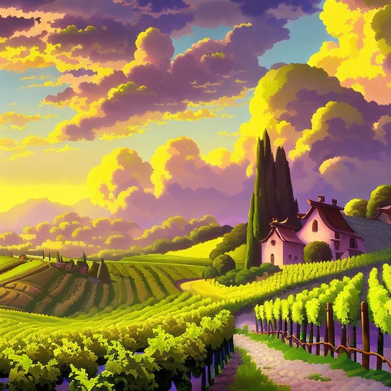 Grape Vineyard in Studio Ghibli Style